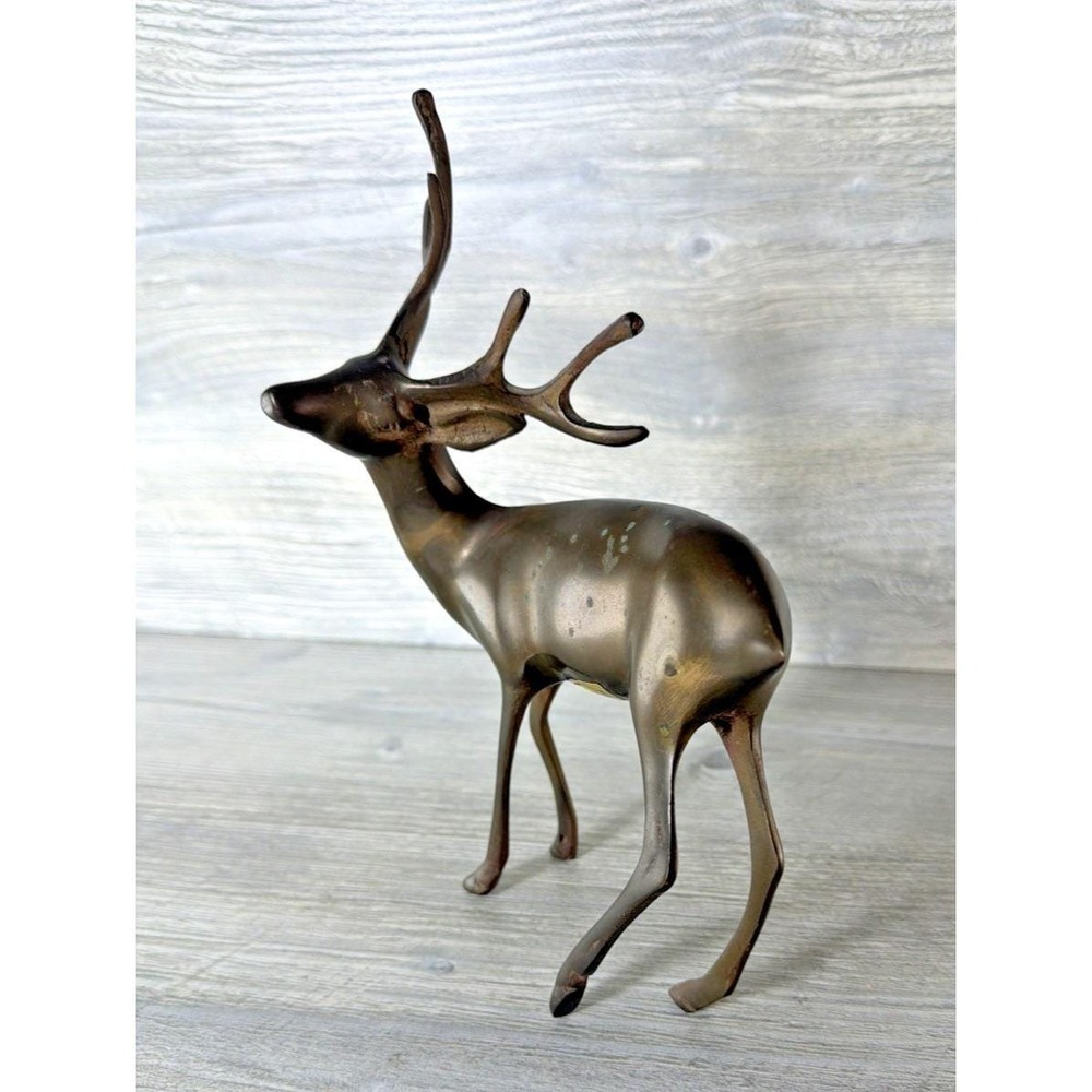 Vtg Brass Buck Deer Stag Figure Reindeer MCM 6 Point Antlers Animal 9" Korea - Picture 3 of 12